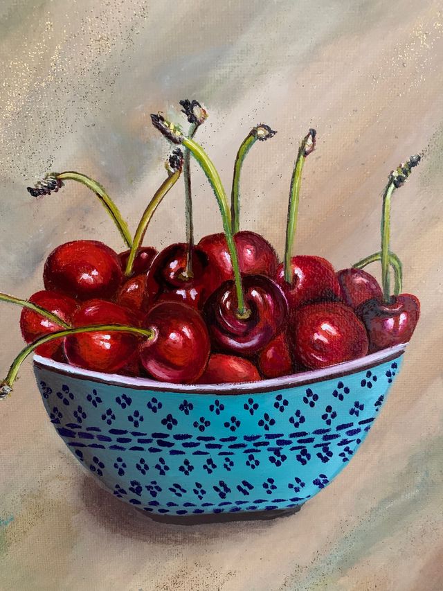 Ciliegie Quadro dipinto a mano con colori ad olio