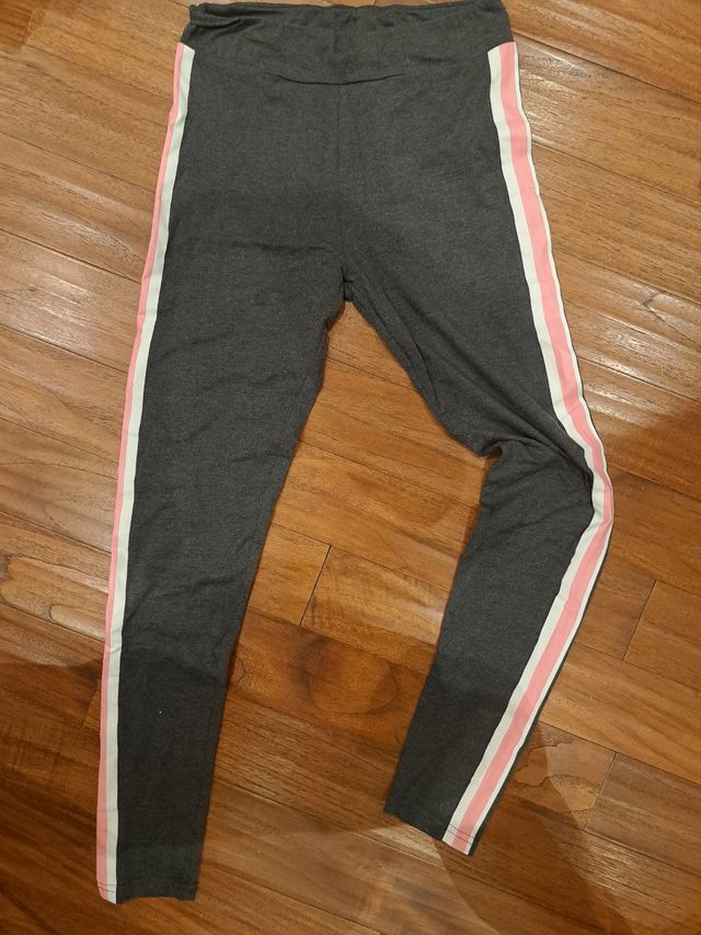 Leggins cotone ragazza grigio con fascia laterale