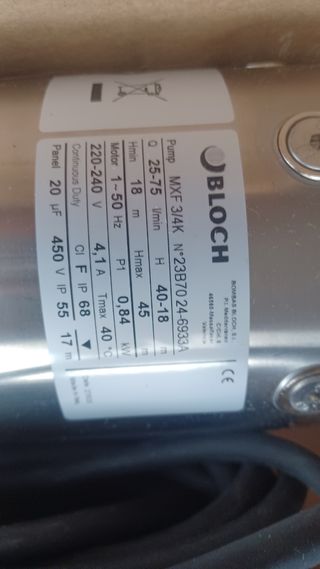 Bomba de agua Bloch. MXF34K2.Monofasica