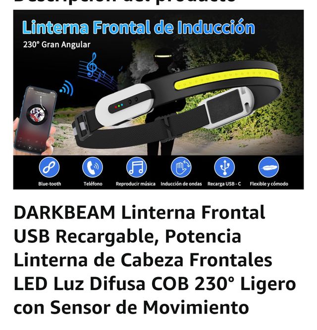 NUEVO. Linterna frontal LED USB y bluetooth.