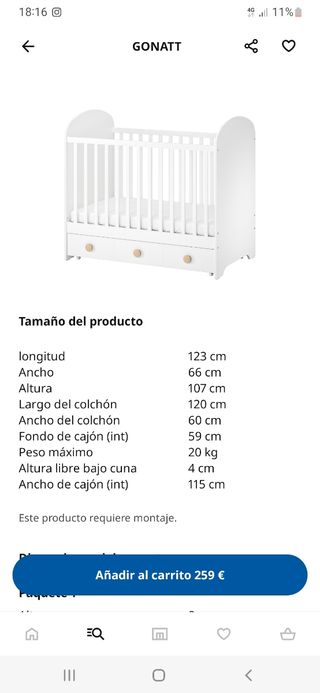 Cuna Bebé Gonatt Ikea