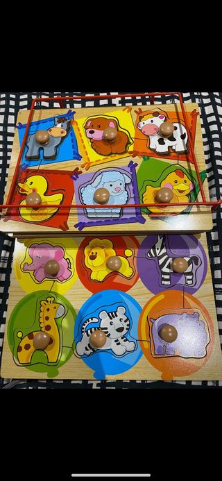 Pack de 3 puzzles de madera con botones para bebé