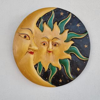 Quadro sole e luna in legno - 20 cm
