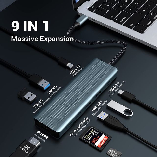 HUB USB 9 en 1 -NUEVO-USB-C 3.0 PD 4K HDMI