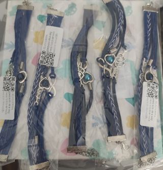 Pulsera mujer cuero azul corazón infinito 