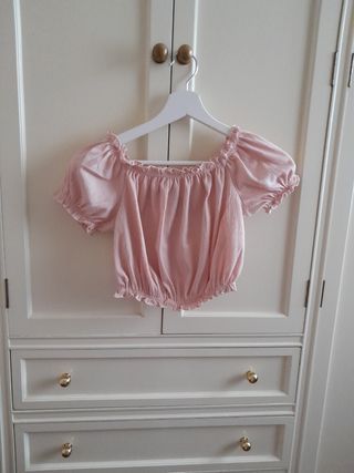 Conjunto de falda y blusa negro rosa talla S