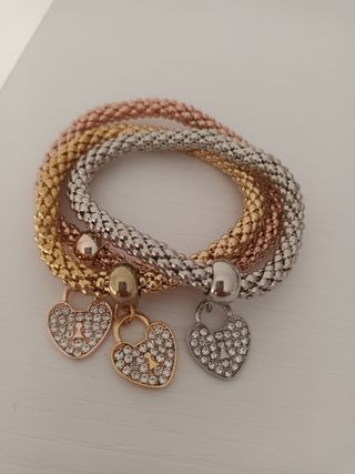 Pulseras color plata bronce y oro mariposa corazón