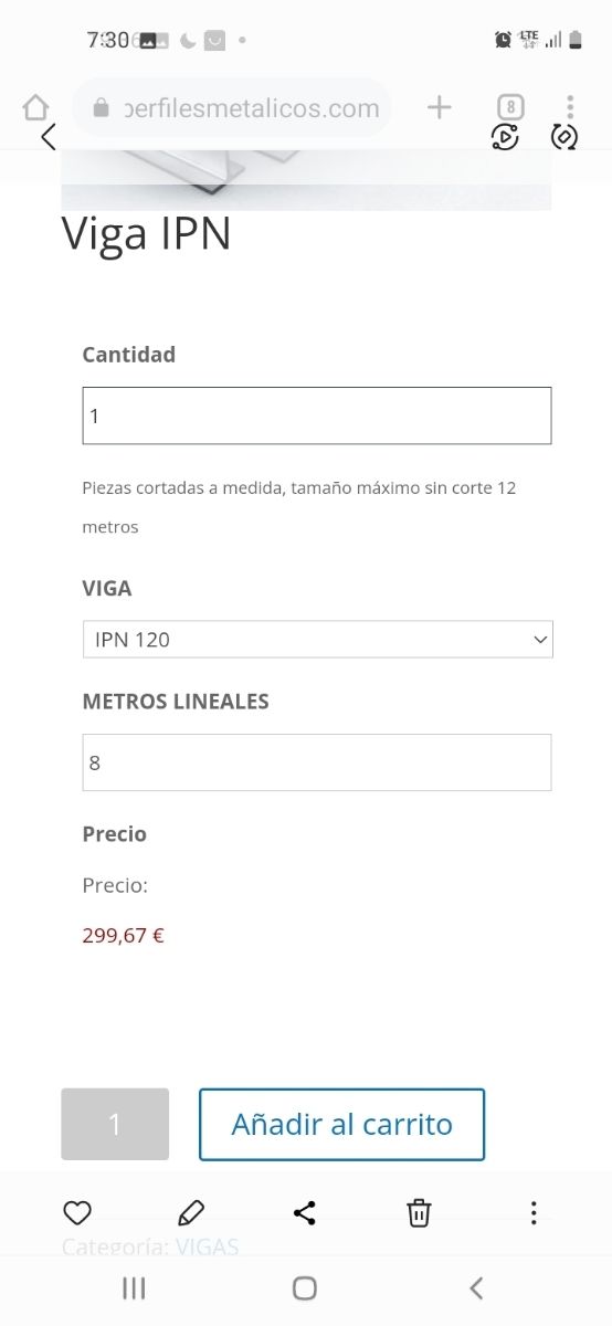 Viga hierro ip 120 de entre 8 y 9 metros