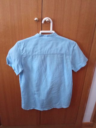 Camisa lino azul. Benetton
