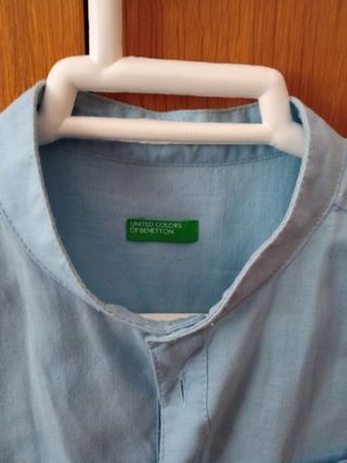 Camisa lino azul. Benetton