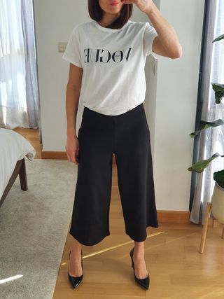 Pantalón culotte básico negro Talla S Zara