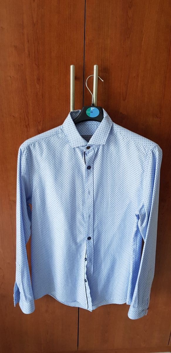 Camicia Zara azzurra pallini fantasia slim fit M