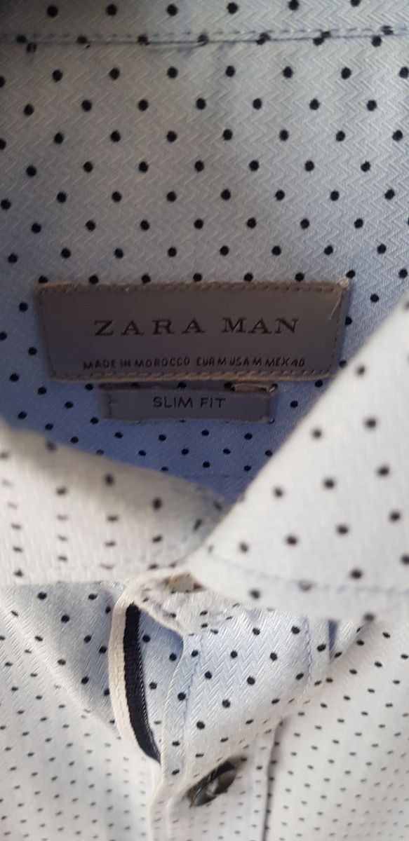 Camicia Zara azzurra pallini fantasia slim fit M