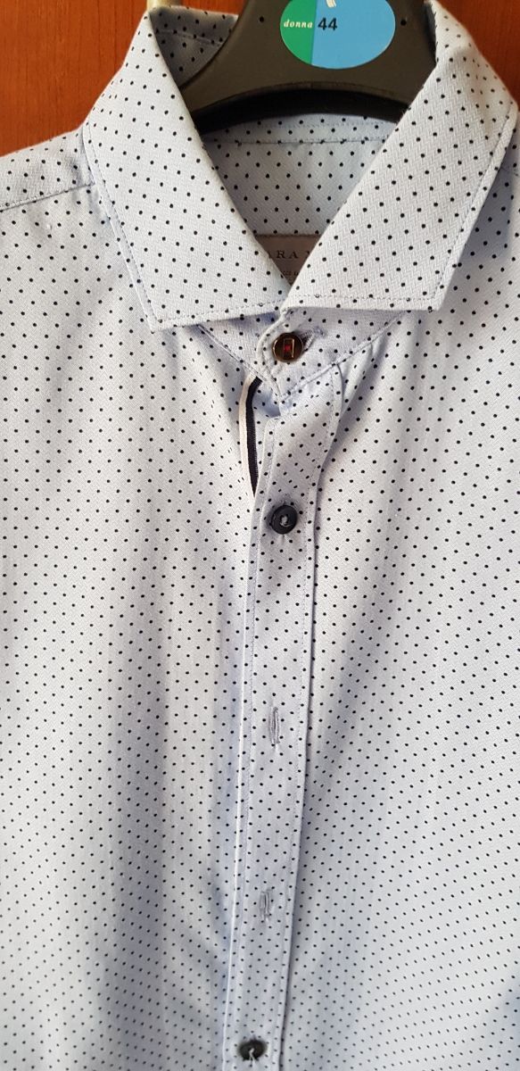 Camicia Zara azzurra pallini fantasia slim fit M