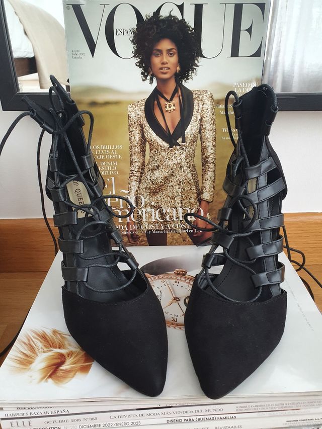 Zapato negro tacón tiras Talla 39 Top Queens