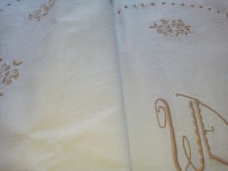 ANTIGUO JUEGO DE SÁBANA DE LINO, BORDADO