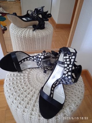 sandalias de tacón negro fiesta, n°39