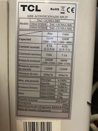 Aire acondicionado 3500 frigorias inverter