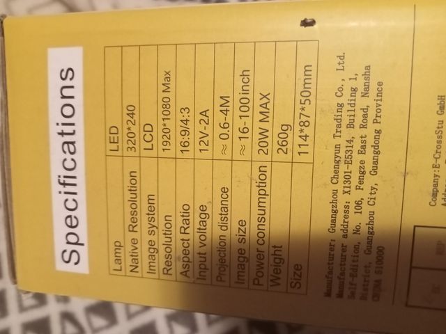 NOVO mini projector USB+ Ecrã