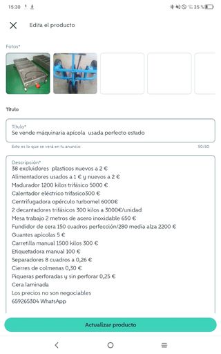 material extracción de miel