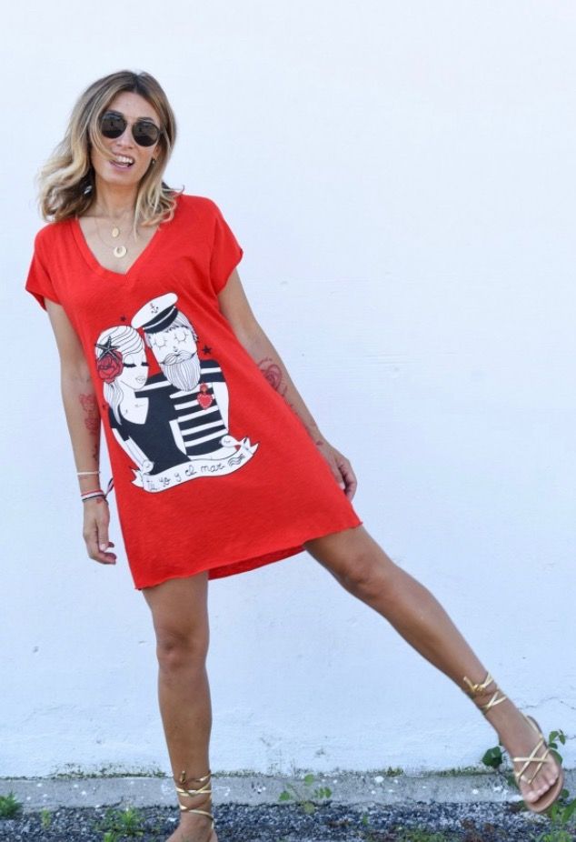 VESTIDO TIPO TÚNICA "TÚ, YO Y EL MAR" ROJO