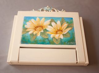 Atril . Caballete. Atril madera .Cuadro flores