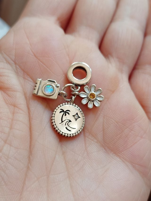 Charm Playa, cámara y margarita de plata de ley