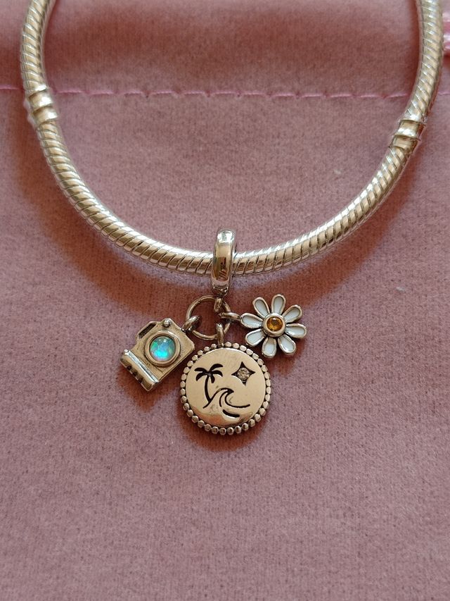 Charm Playa, cámara y margarita de plata de ley