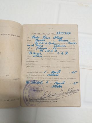 Coleccionismo. Antiguedades.Cartilla militar.