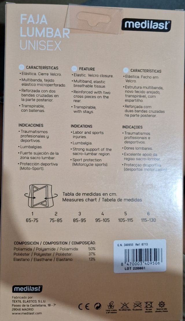 Faja lumbar Unisex Precintado