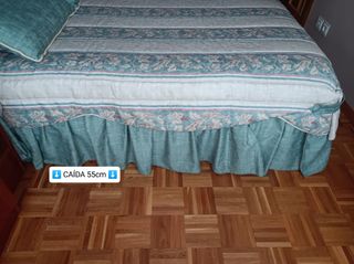 Edredón cama de 135cm tonos beige, verde y marrón.