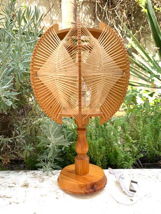 LÁMPARA VINTAGE MADERA Y RAFIA