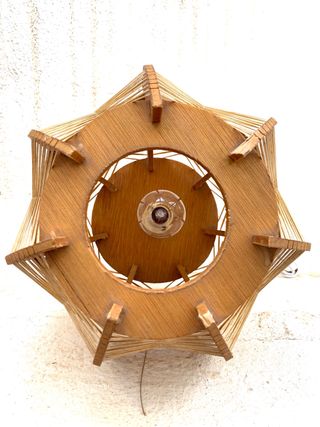 LÁMPARA VINTAGE MADERA Y RAFIA