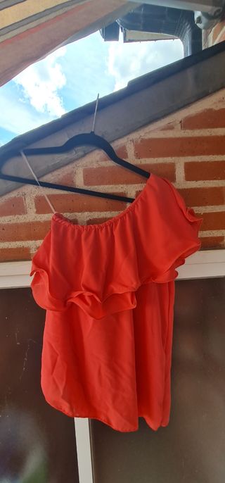 Blusa coral volantes de gasa