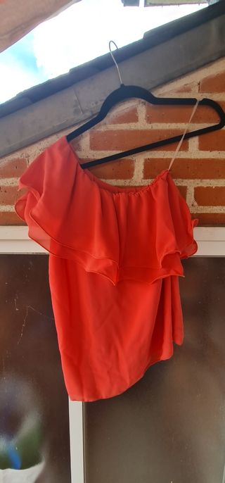 Blusa coral volantes de gasa