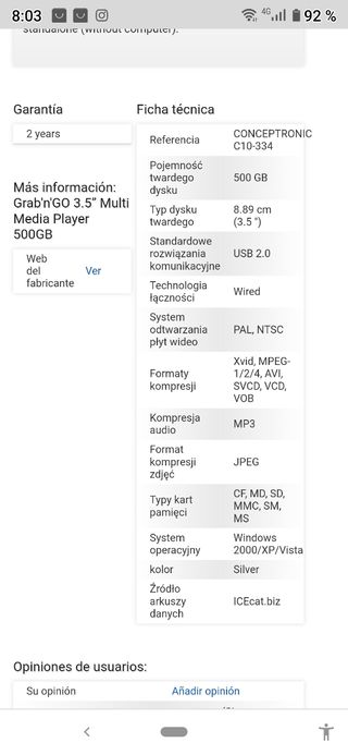 disco duro 500GB. multimedia externo con mando