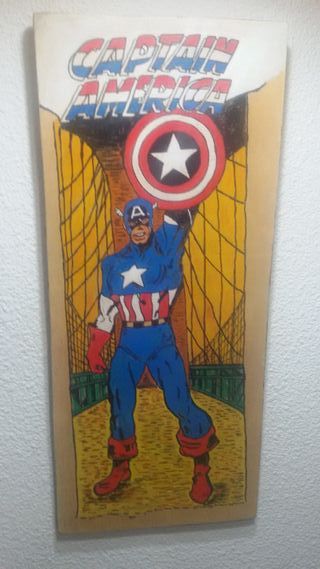 Capitán América- cuadro vintage en madera-a mano