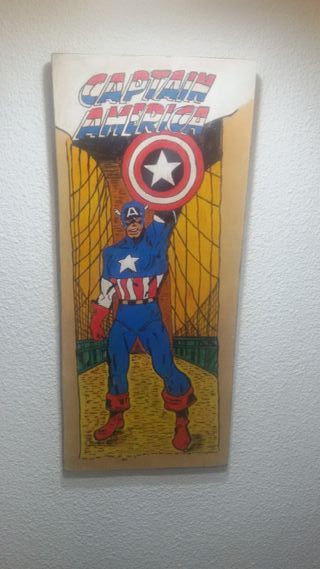 Capitán América- cuadro vintage en madera-a mano