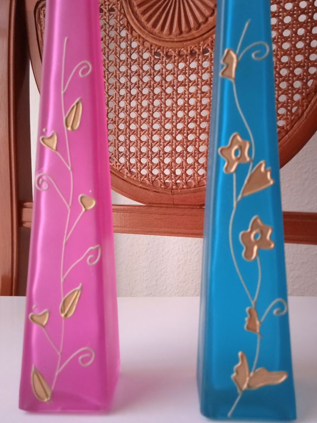 AÑOS 80 JARRONES VINTAGE CRISTAL MATE RETRO Y ORO