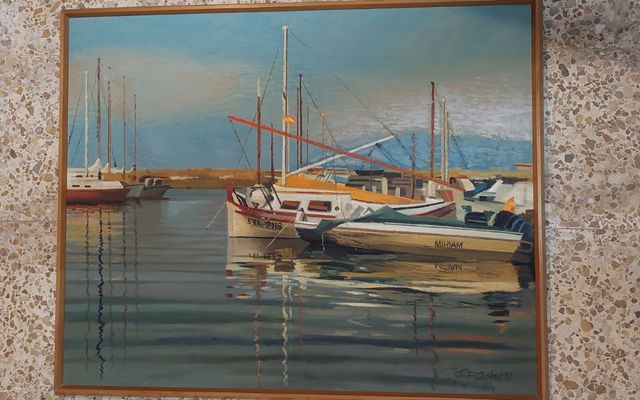 pintura puerto pesquero al oleo