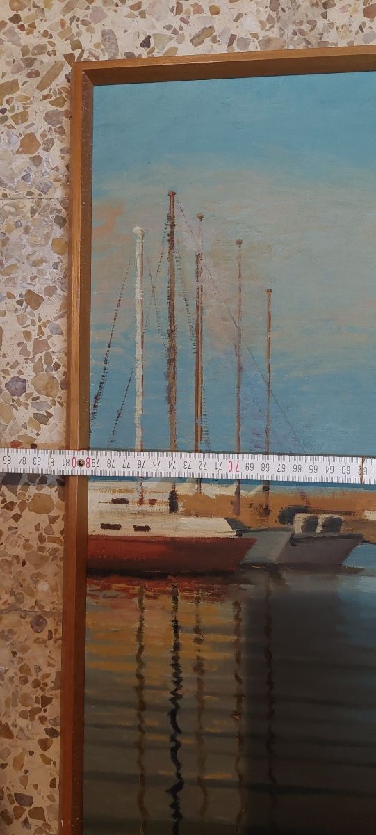 pintura puerto pesquero al oleo