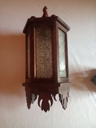 Lámpara madera y cristal