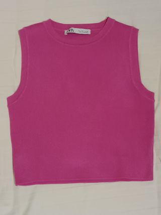 top rosa fucsia zara sin mangas