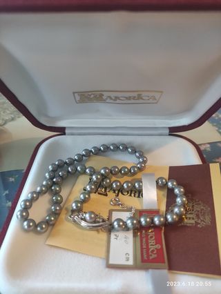 Collar perlas Majorica gris 40*6