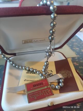 Collar perlas Majorica gris 40*6