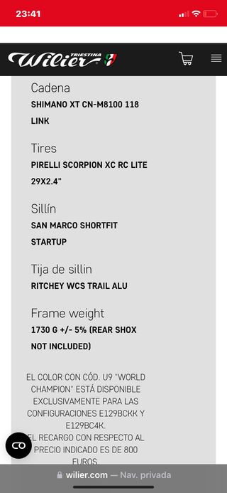 Wilier urta slr talla S