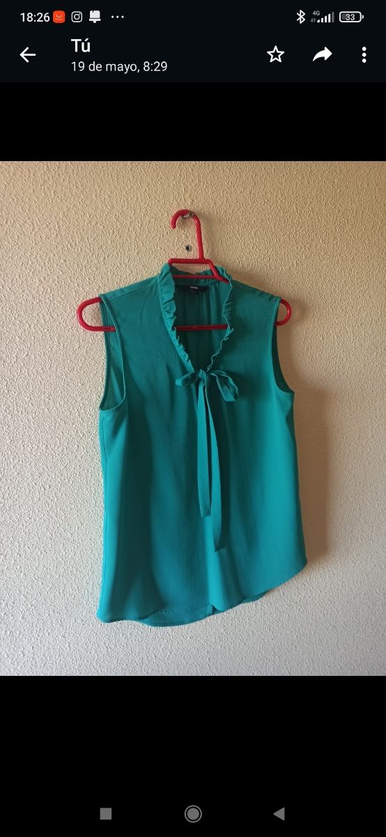 Camisa lazo en cuello verde agua