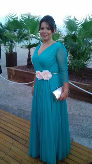 vestido azul turquesa talla 42,44,46 adapta bien