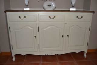 Aparador madera, blanco con tapa de roble