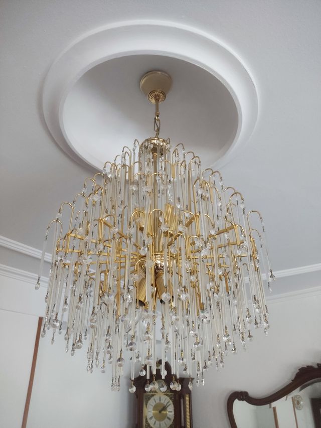 2 Lámparas doradas cristal diseño italiano años 70